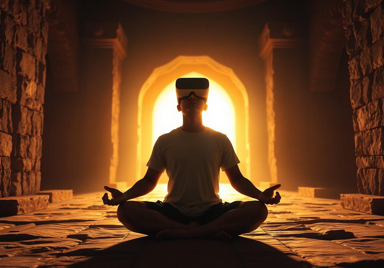Person in VR headset seated in Sanctuary environment