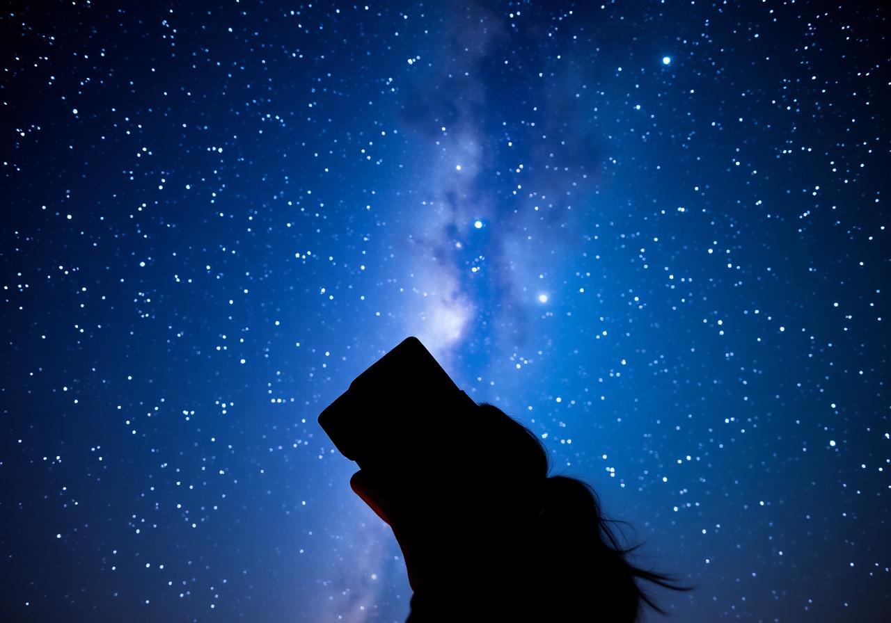 Looking up into the Milky Way, the Constellation overhead.